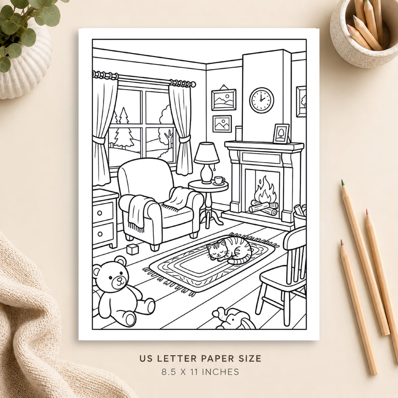 Cozy Cottage Interior Coloring Page 2