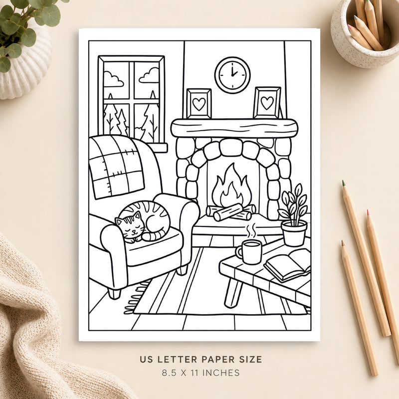 Cozy Cottage Interior Coloring Page 3