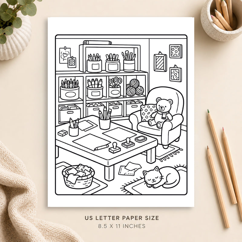 Cozy Craft Room Coloring Page 2