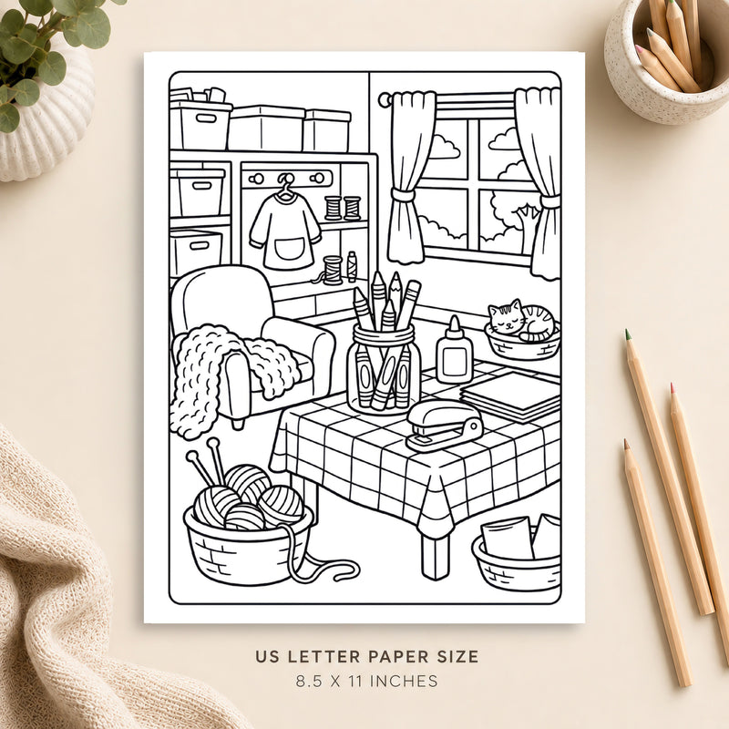 Cozy Craft Room Coloring Page 3