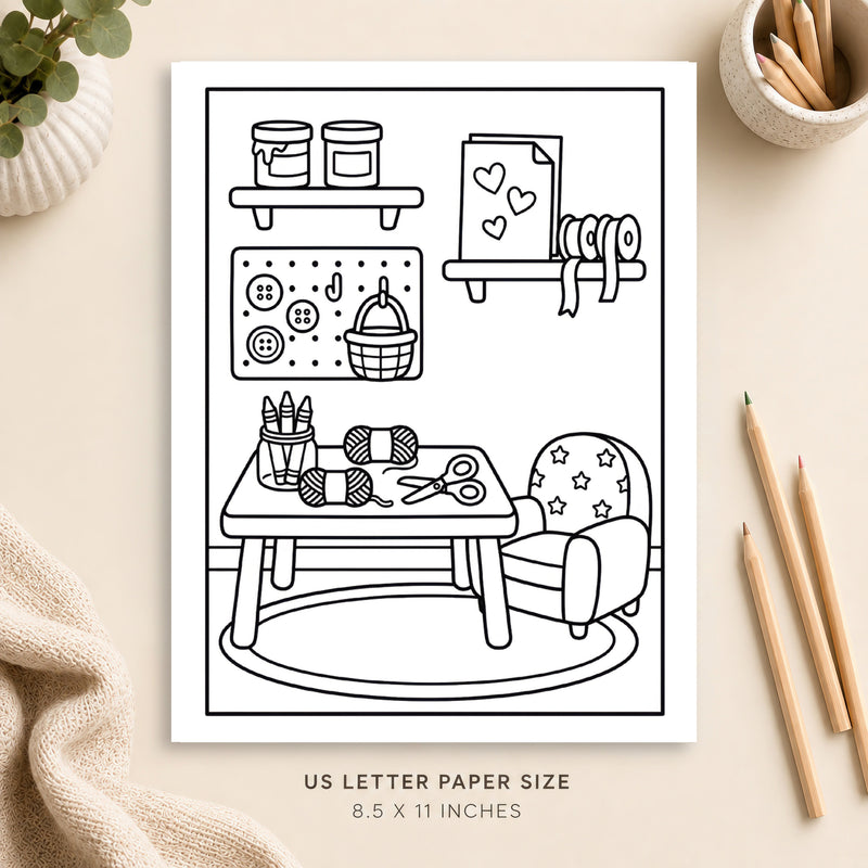 Cozy Craft Room Coloring Page 4