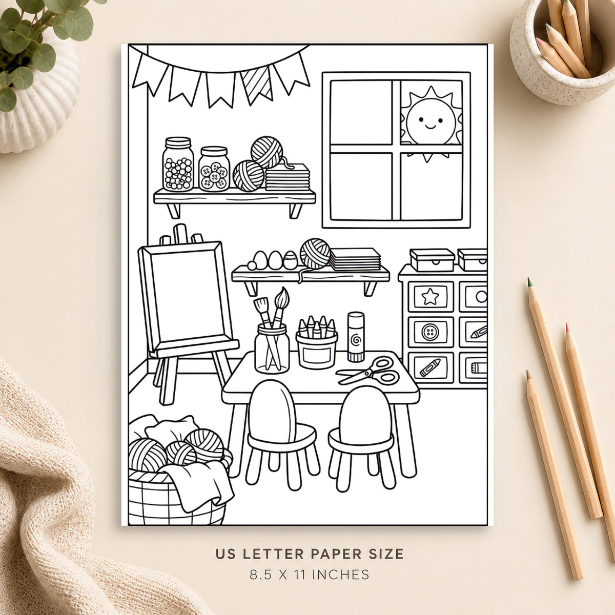 Cozy Craft Room Coloring Page 5