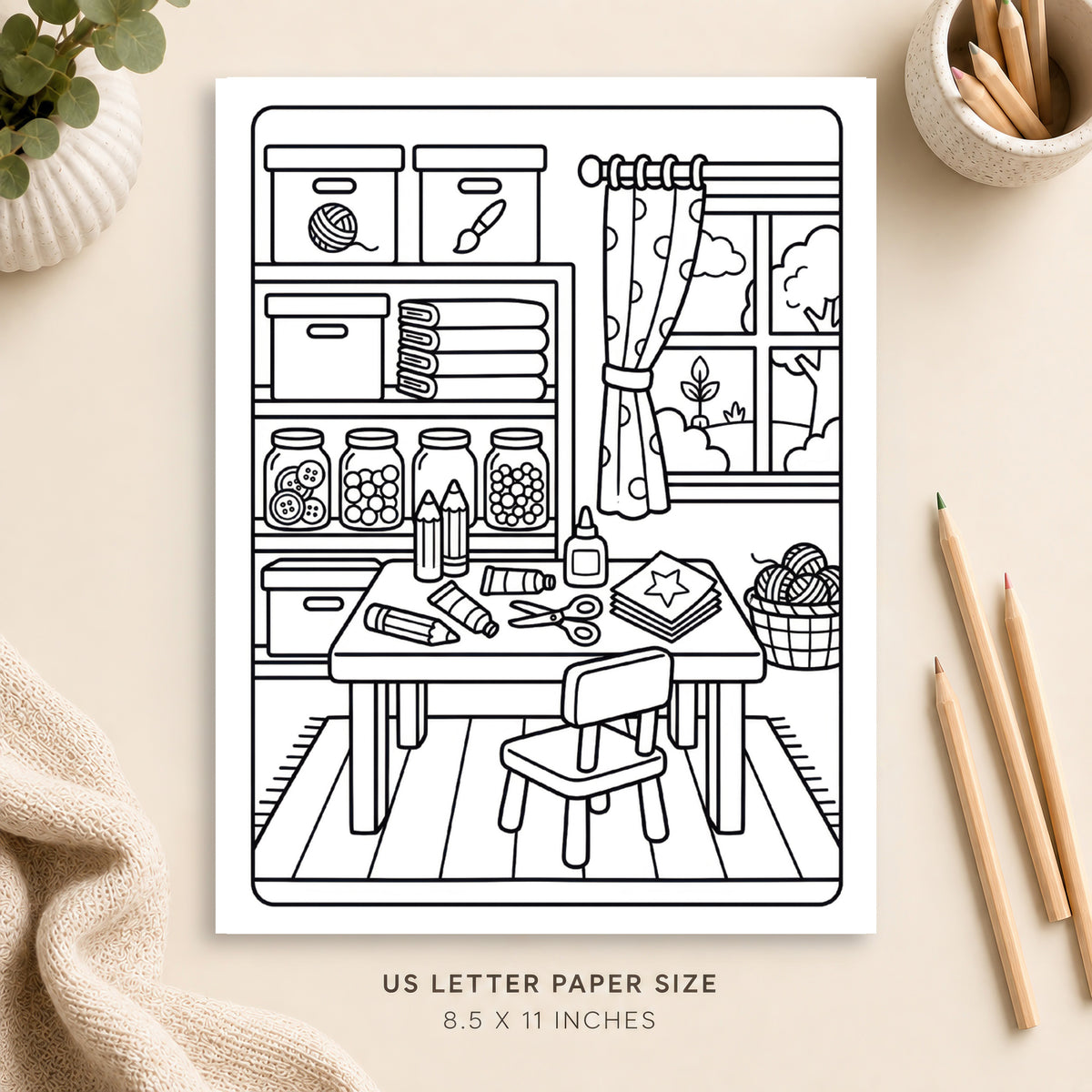 Cozy Craft Room Coloring Page 6