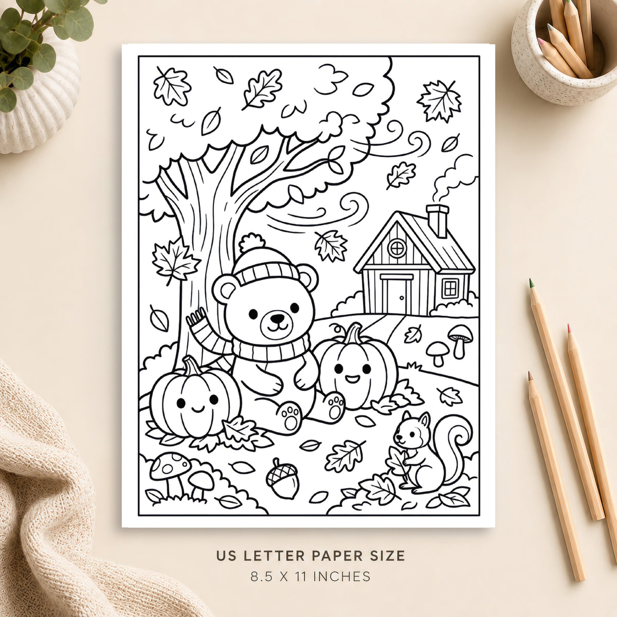 Cozy Fall Coloring Page 1