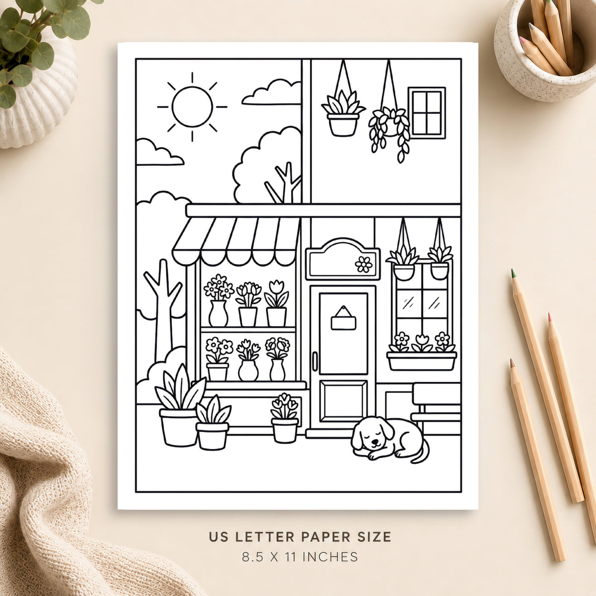 Cozy Flower Shop Coloring Page 1