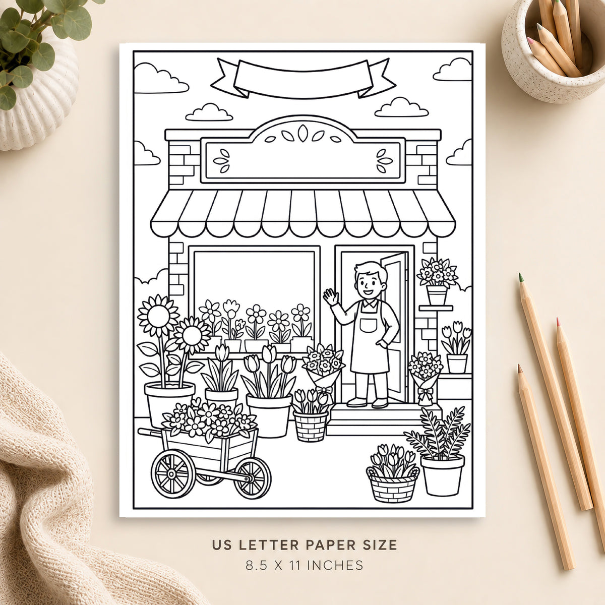 Cozy Flower Shop Coloring Page 3