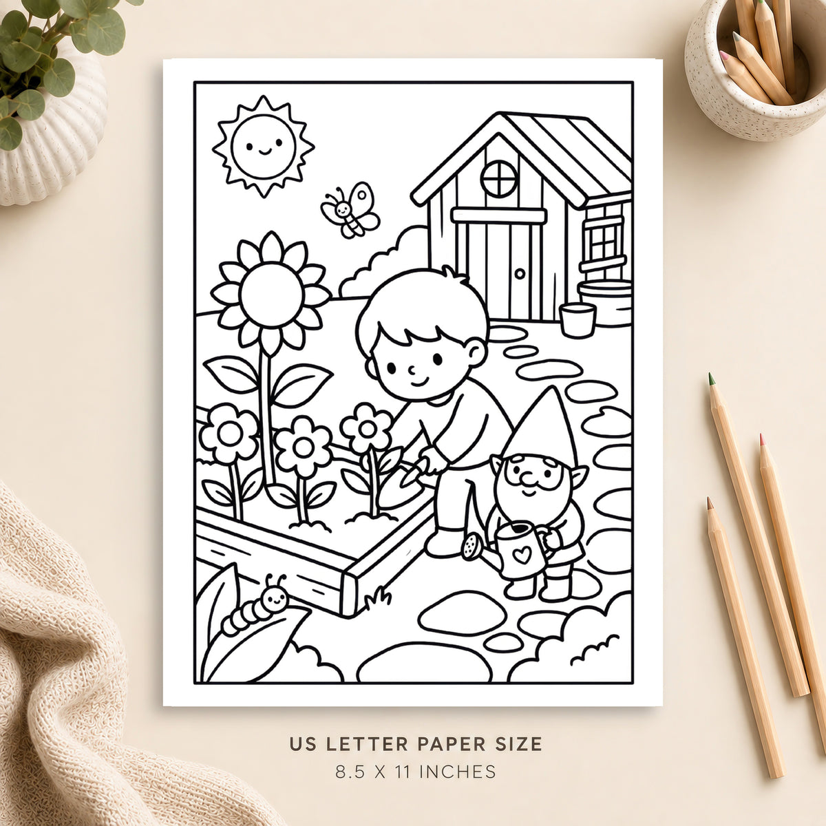 Cozy Gardening Coloring Page 1
