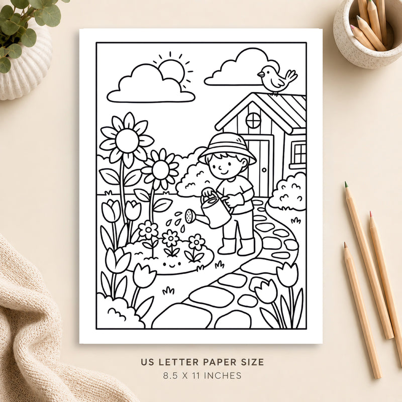 Cozy Gardening Coloring Page 2