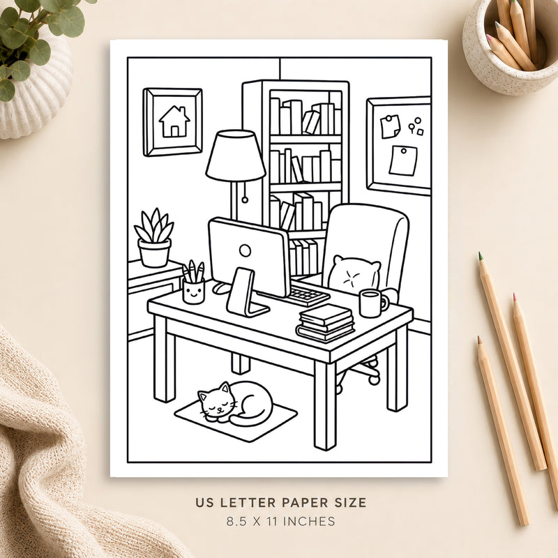 Cozy Home Office Coloring Page 2
