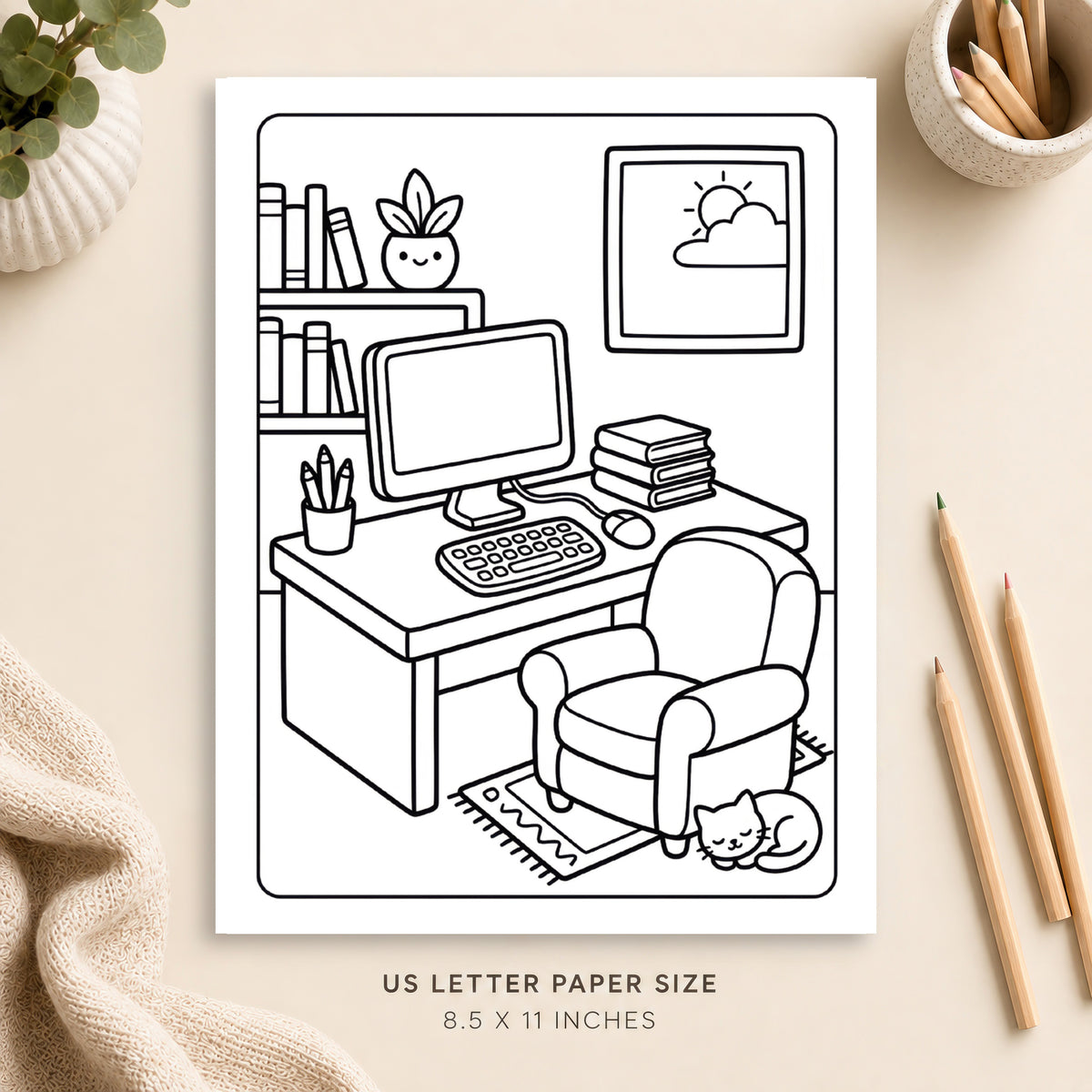 Cozy Home Office Coloring Page 3
