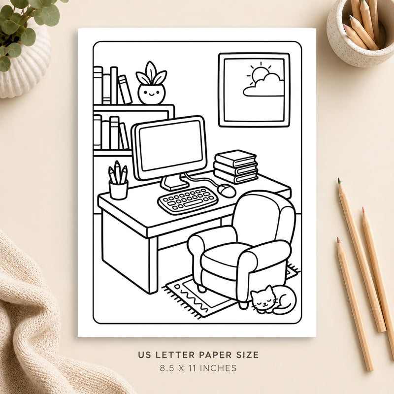 Cozy Home Office Coloring Page 3
