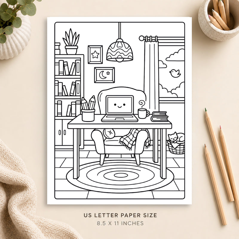 Cozy Home Office Coloring Page 4