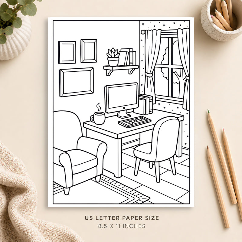 Cozy Home Office Coloring Page 5