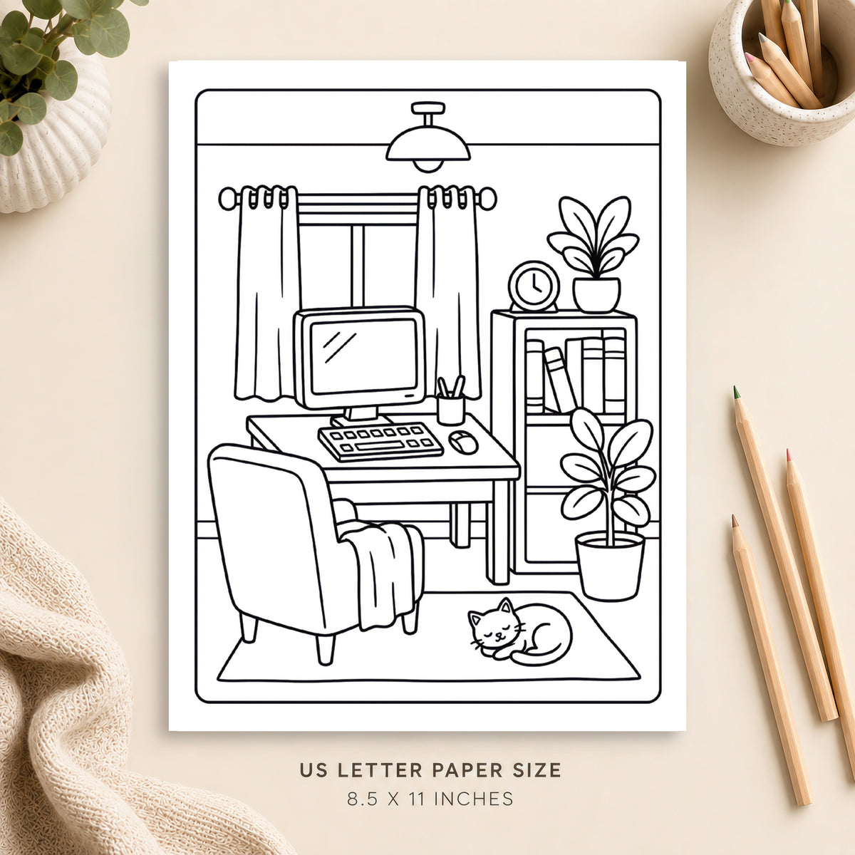 Cozy Home Office Coloring Page 7