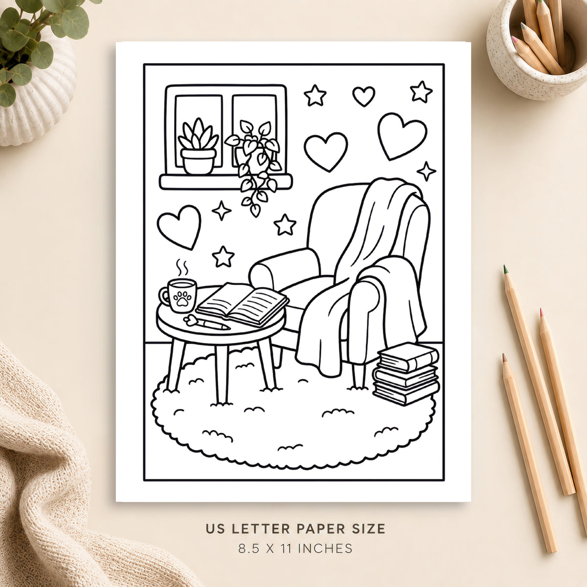Cozy Journaling Coloring Page 1