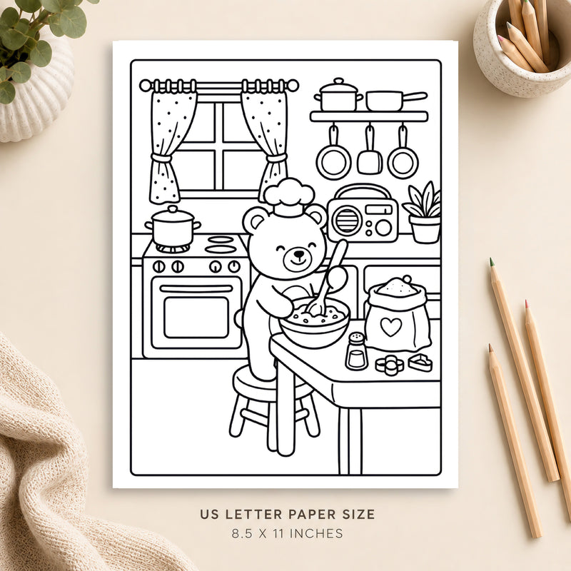Cozy Kitchen Coloring Page 1