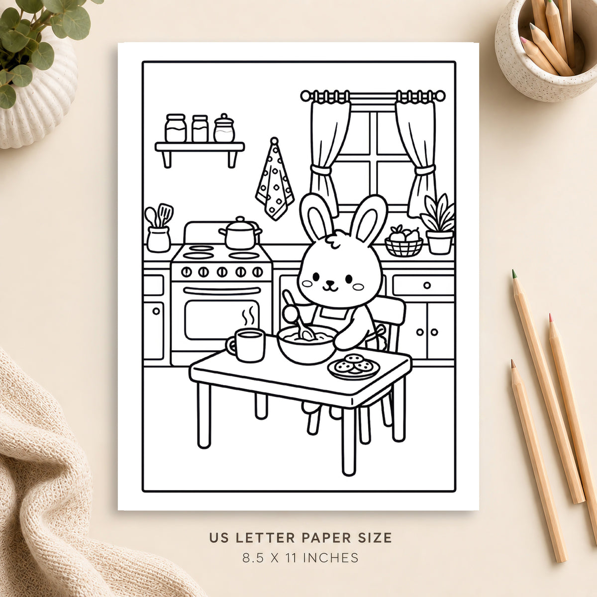 Cozy Kitchen Coloring Page 4
