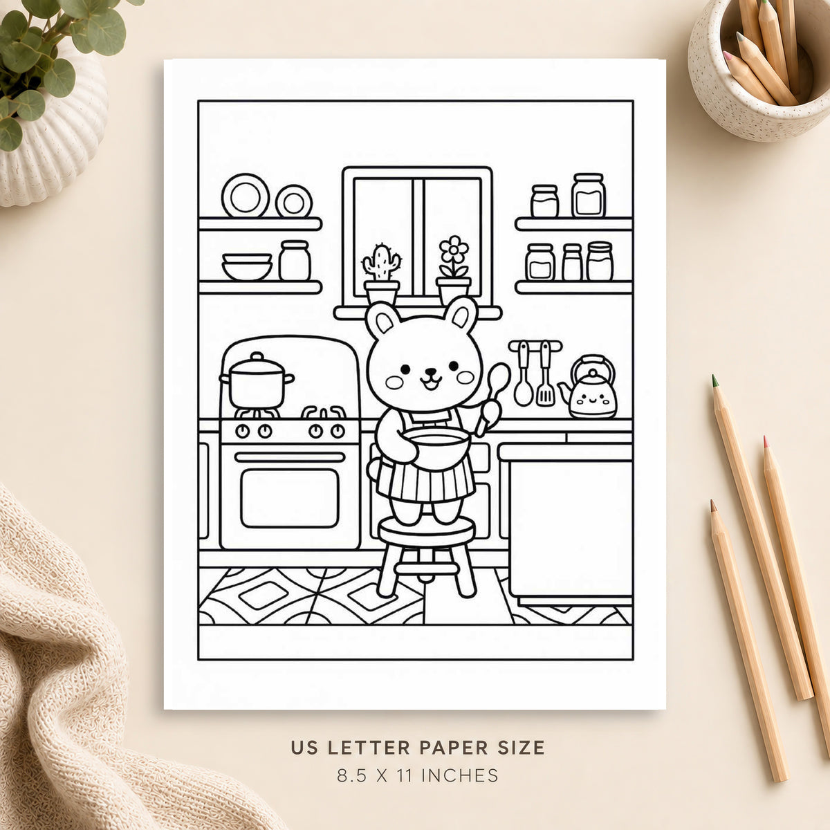 Cozy Kitchen Coloring Page 9
