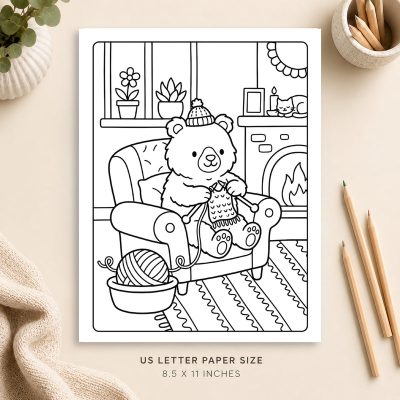 Cozy Knitting Coloring Page 1