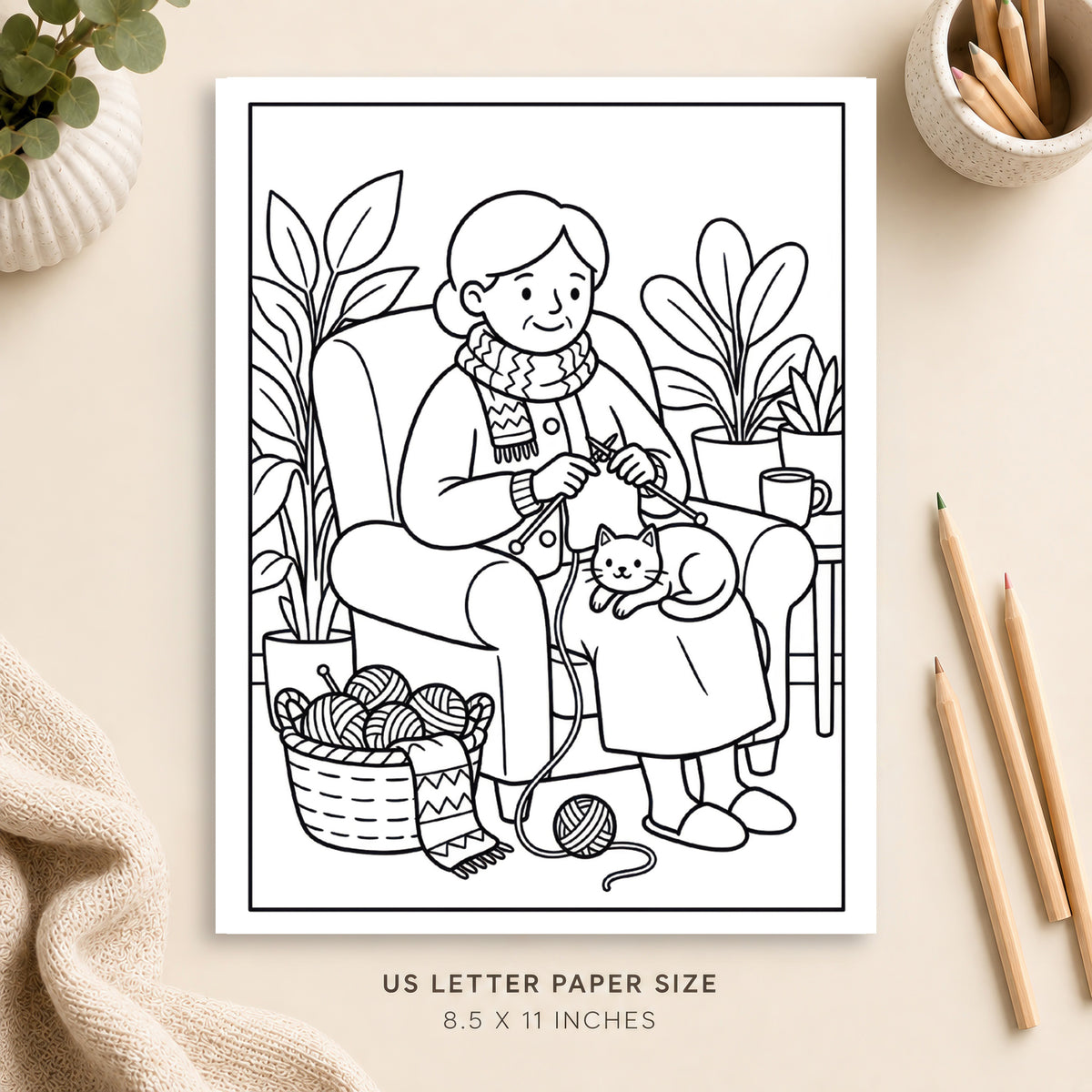 Cozy Knitting Coloring Page 5