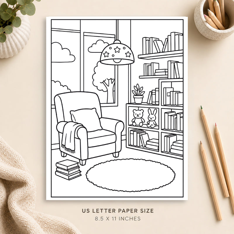 Cozy Library Coloring Page 3