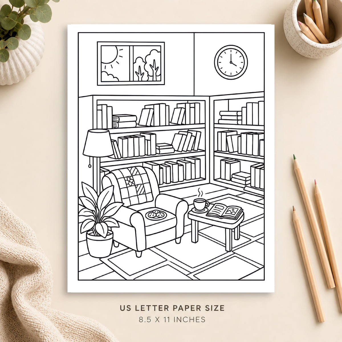 Cozy Library Coloring Page 6