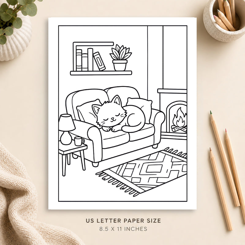 Cozy Living Room Coloring Page 1