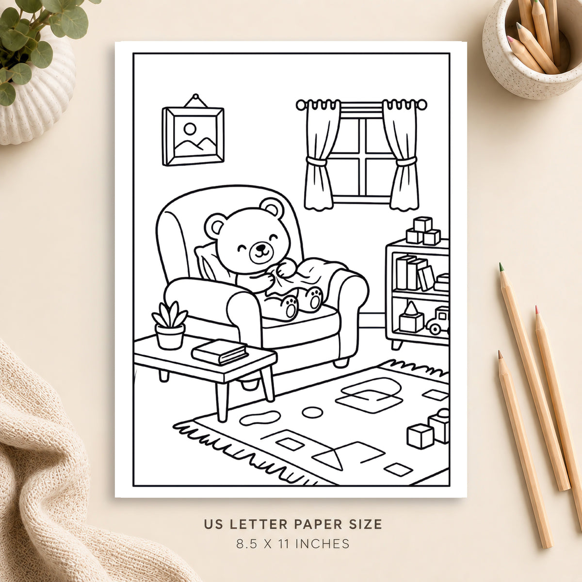 Cozy Living Room Coloring Page 3
