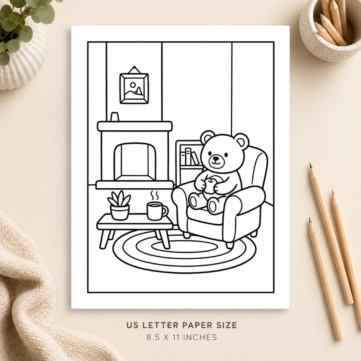 Cozy Living Room Coloring Page 4