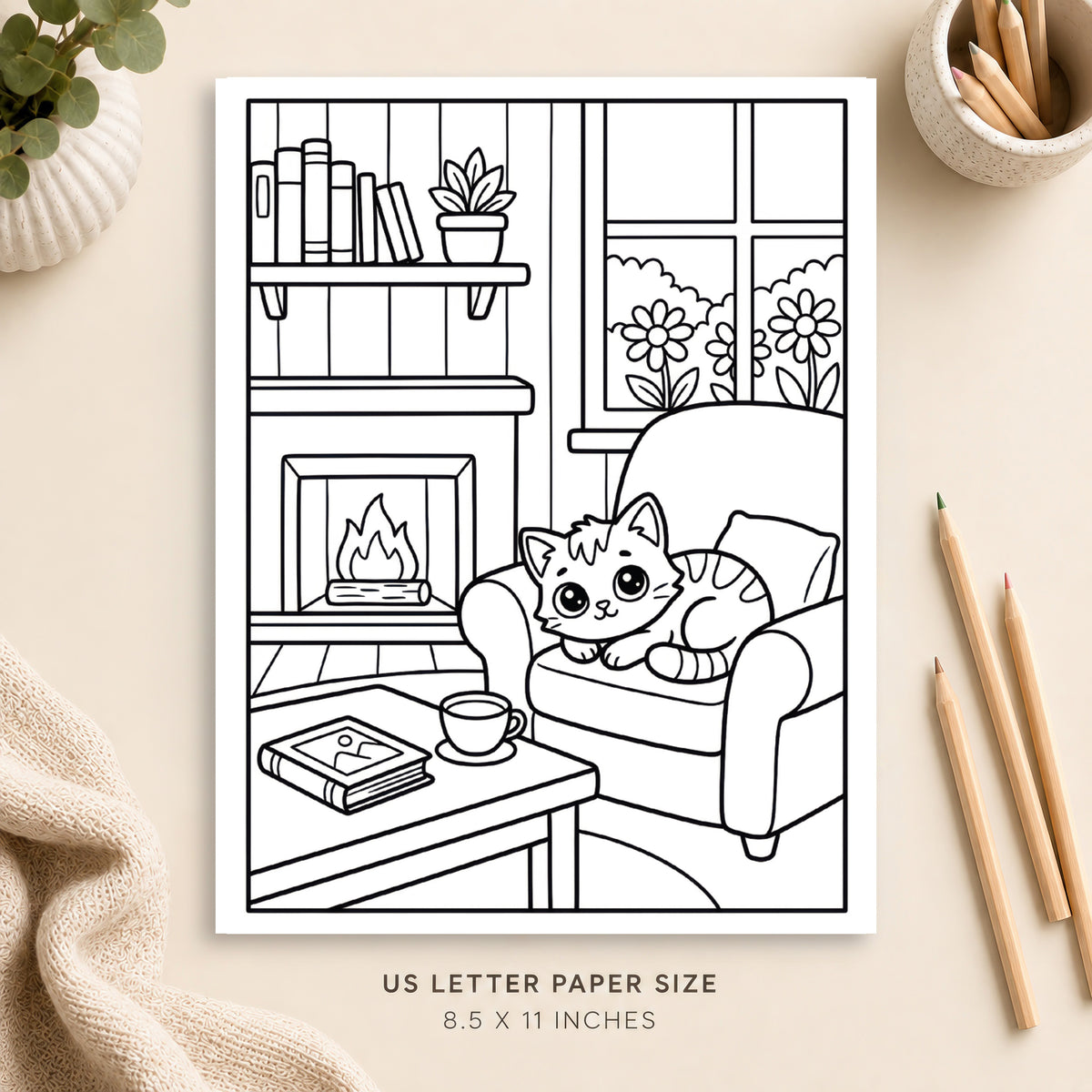 Cozy Living Room Coloring Page 6