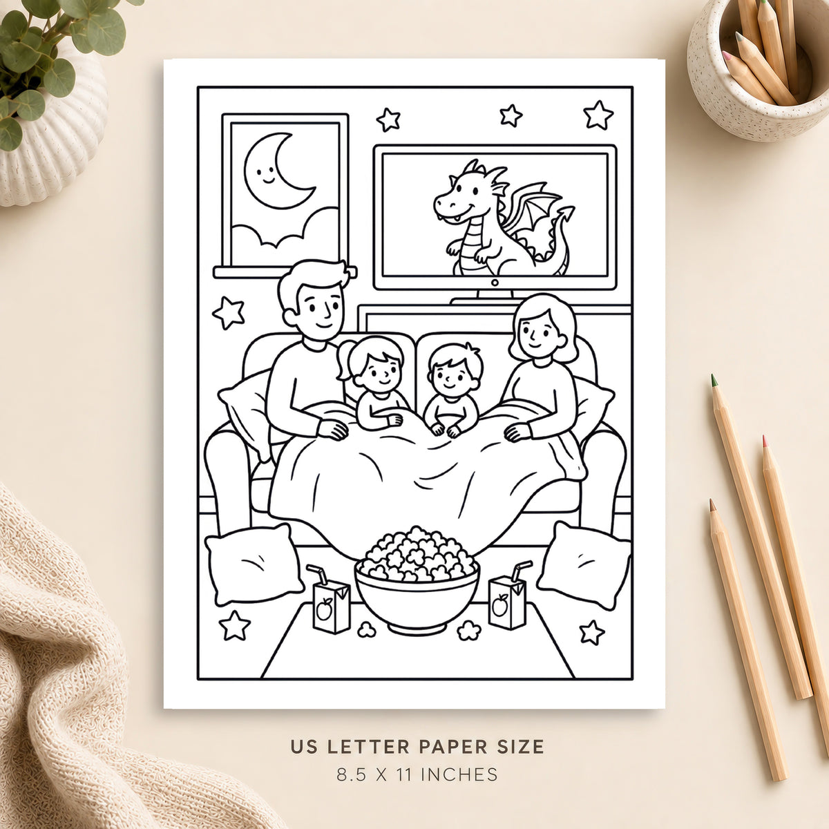 Cozy Movie Night Coloring Page 3