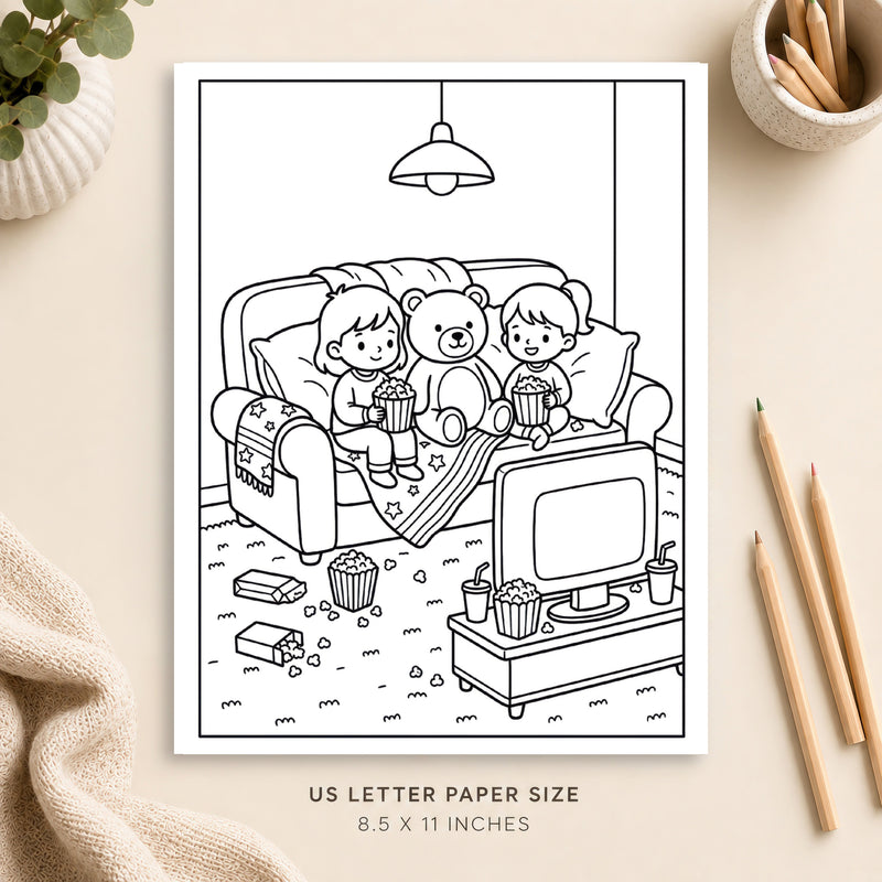 Cozy Movie Night Coloring Page 4