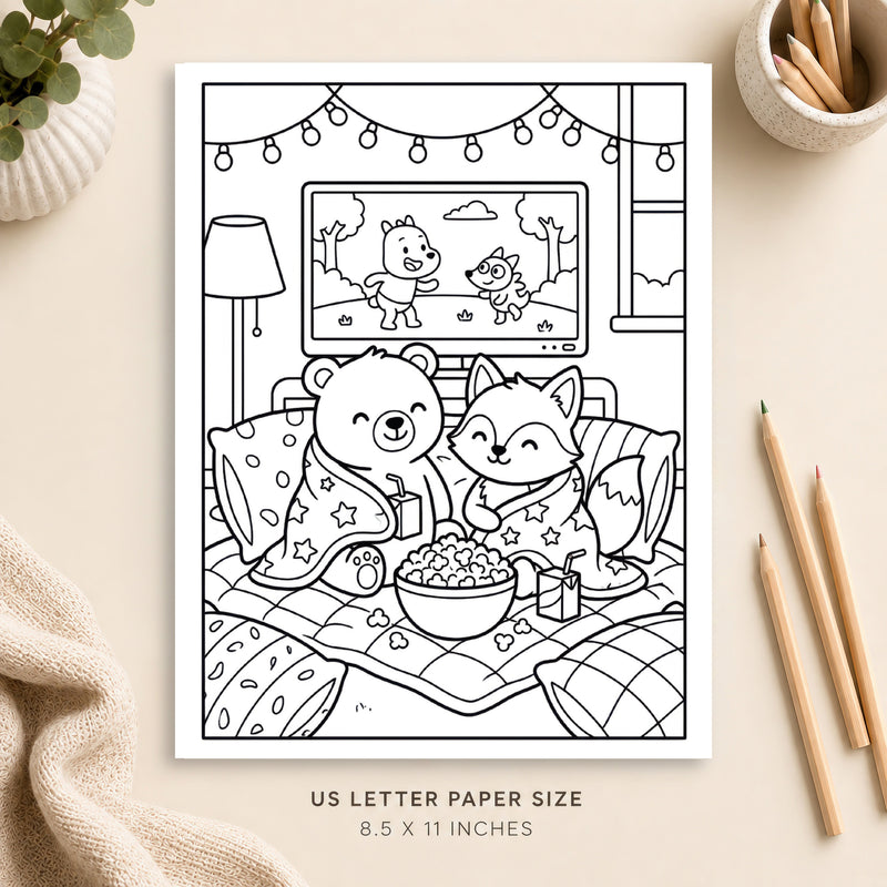 Cozy Movie Night Coloring Page 5