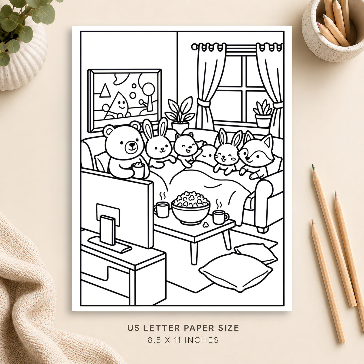 Cozy Movie Night Coloring Page 6
