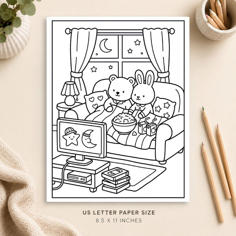 Cozy Movie Night Coloring Page 7