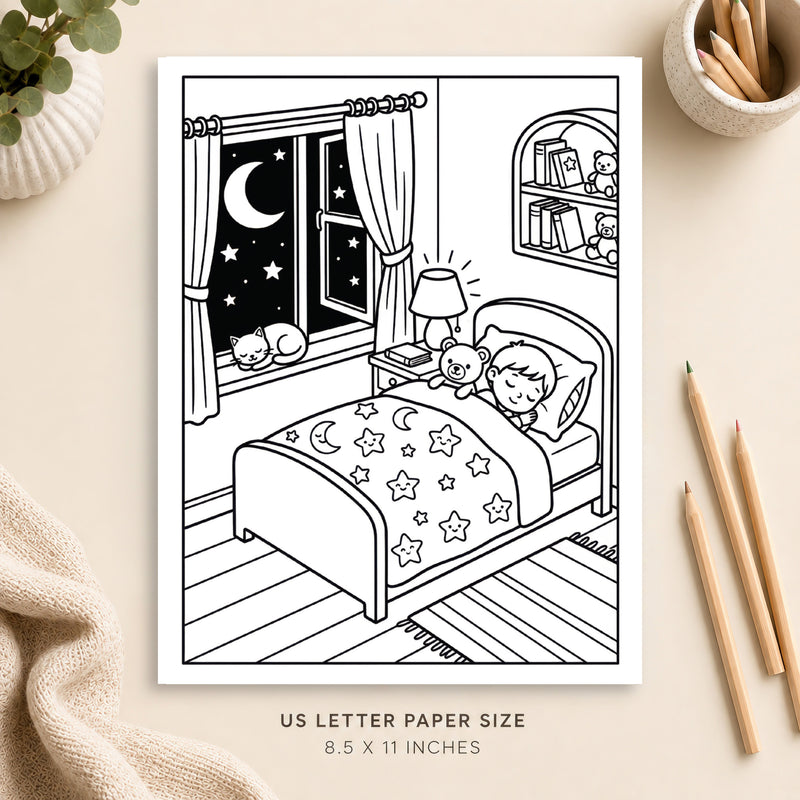 Cozy Night Time Coloring Page 1