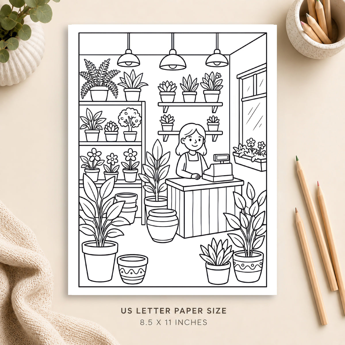 Cozy Plant Shop Coloring Page 2