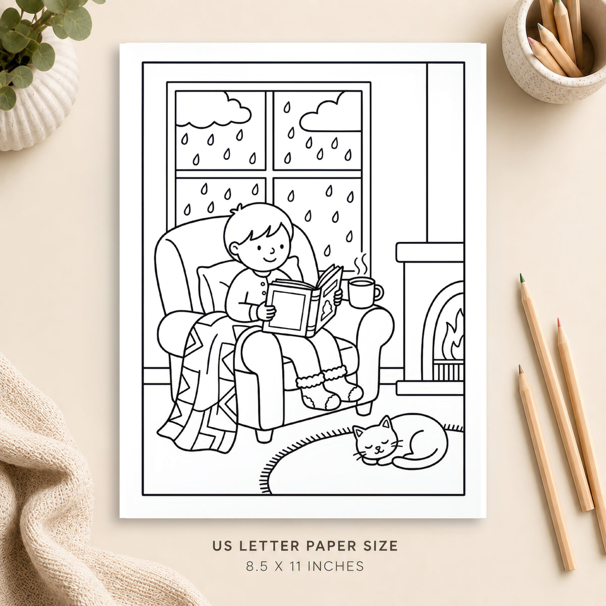 Cozy Rainy Day Coloring Page 2