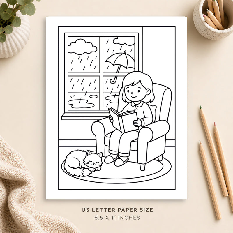 Cozy Rainy Day Coloring Page 3