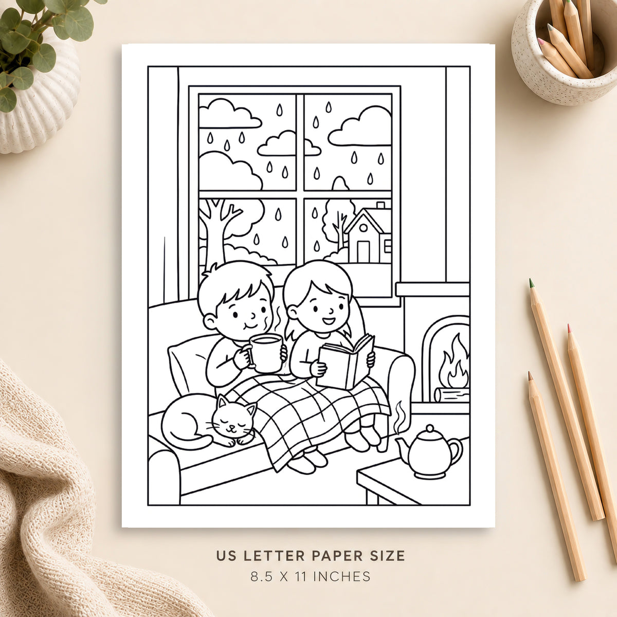 Cozy Rainy Day Coloring Page 5