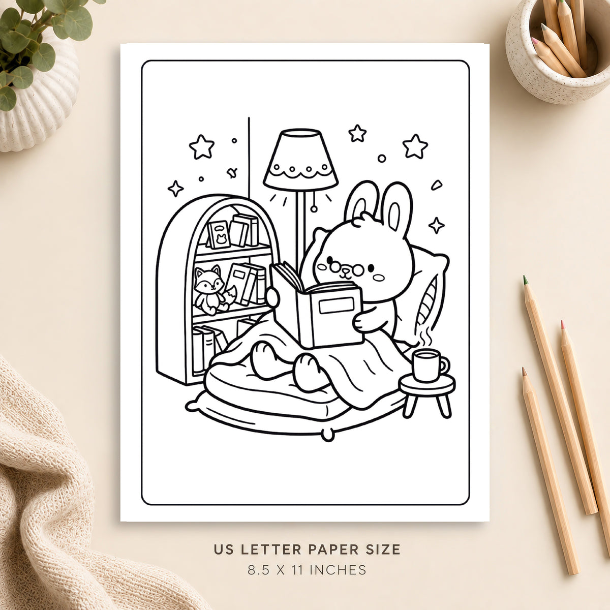 Cozy Reading Nook Coloring Page 2