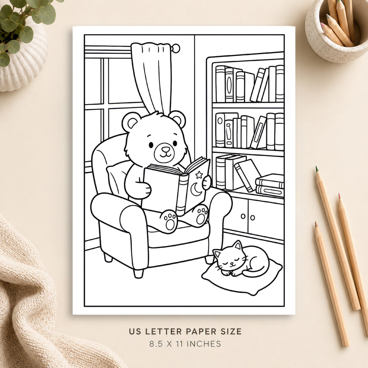 Cozy Reading Nook Coloring Page 3