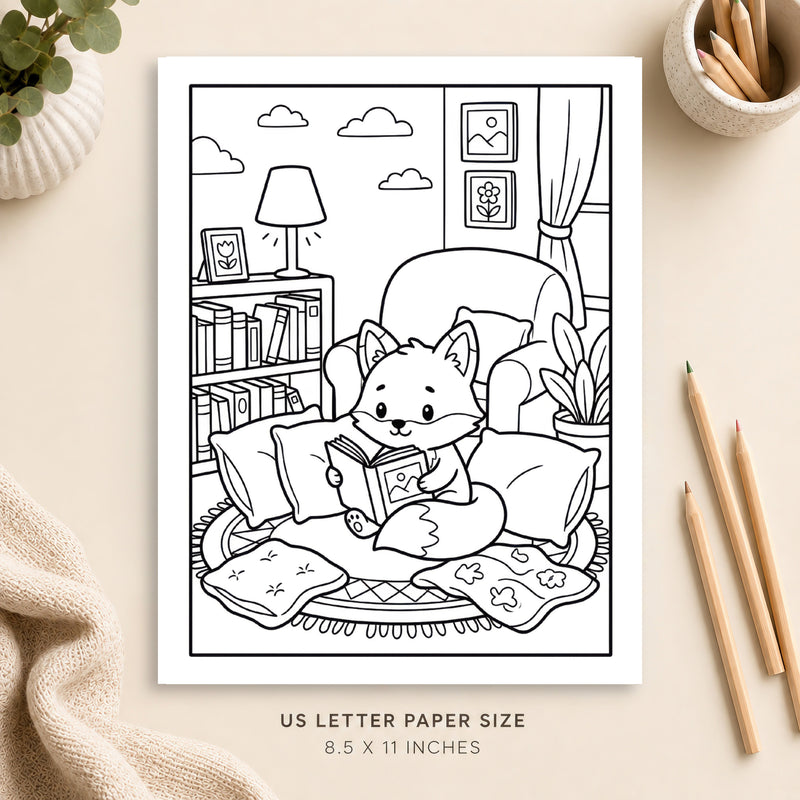 Cozy Reading Nook Coloring Page 4