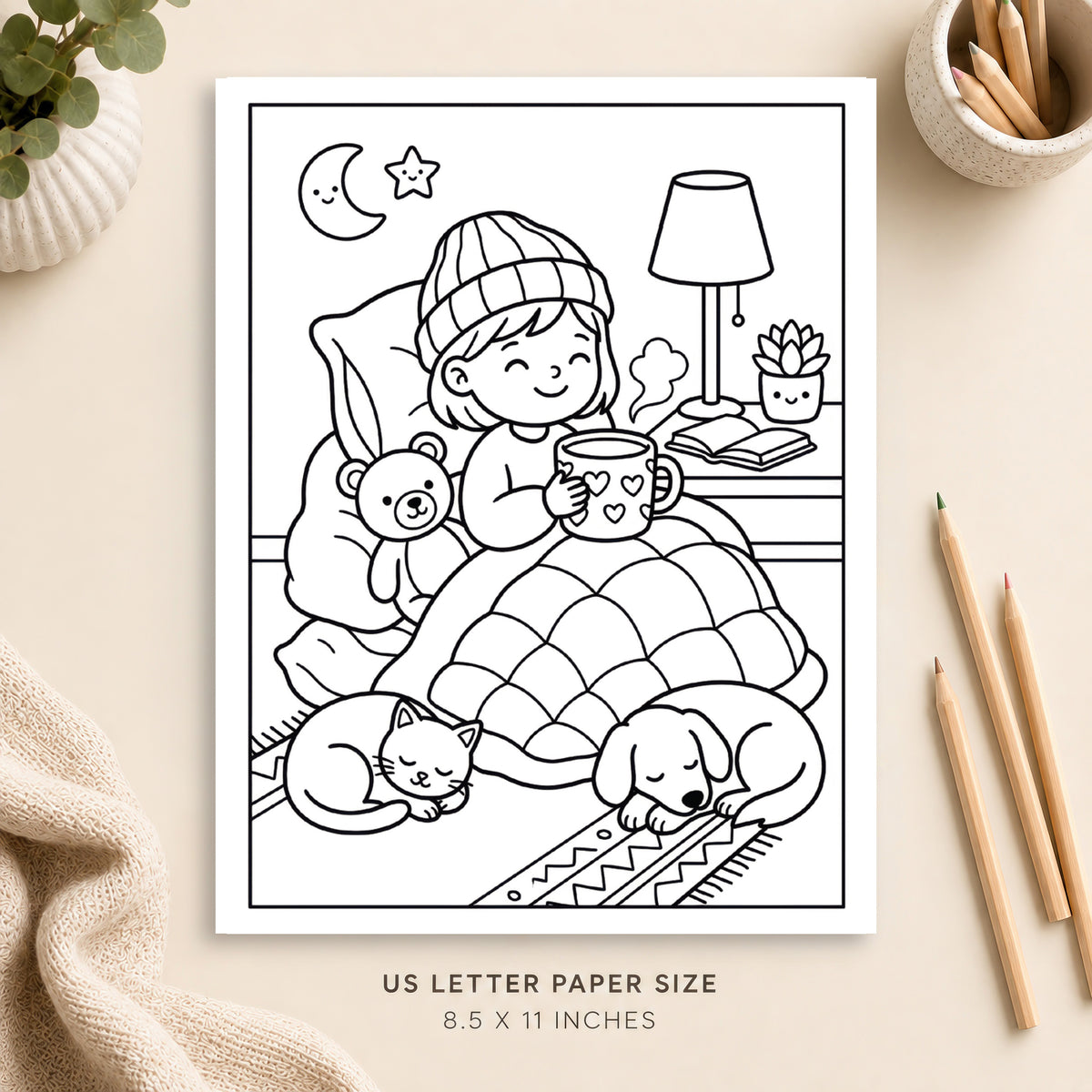 Cozy Self Care Coloring Page 1
