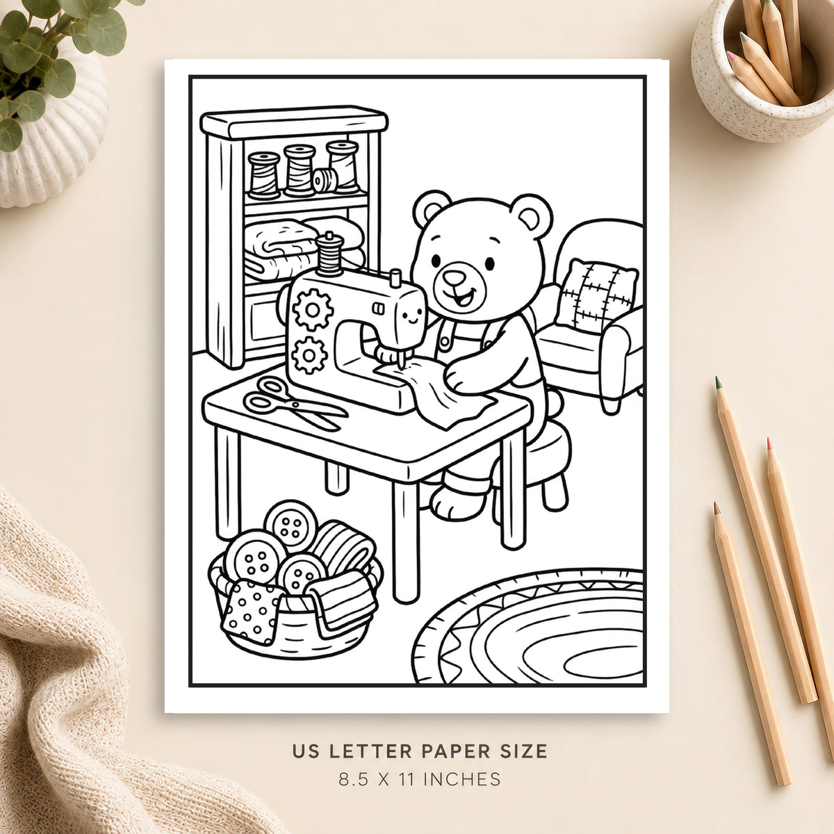 Cozy Sewing Room Coloring Page 4