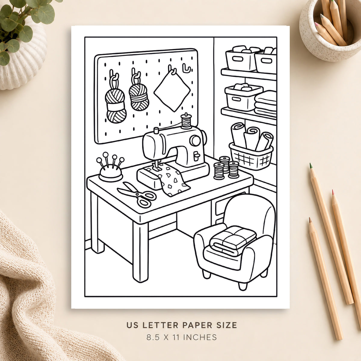 Cozy Sewing Room Coloring Page 6