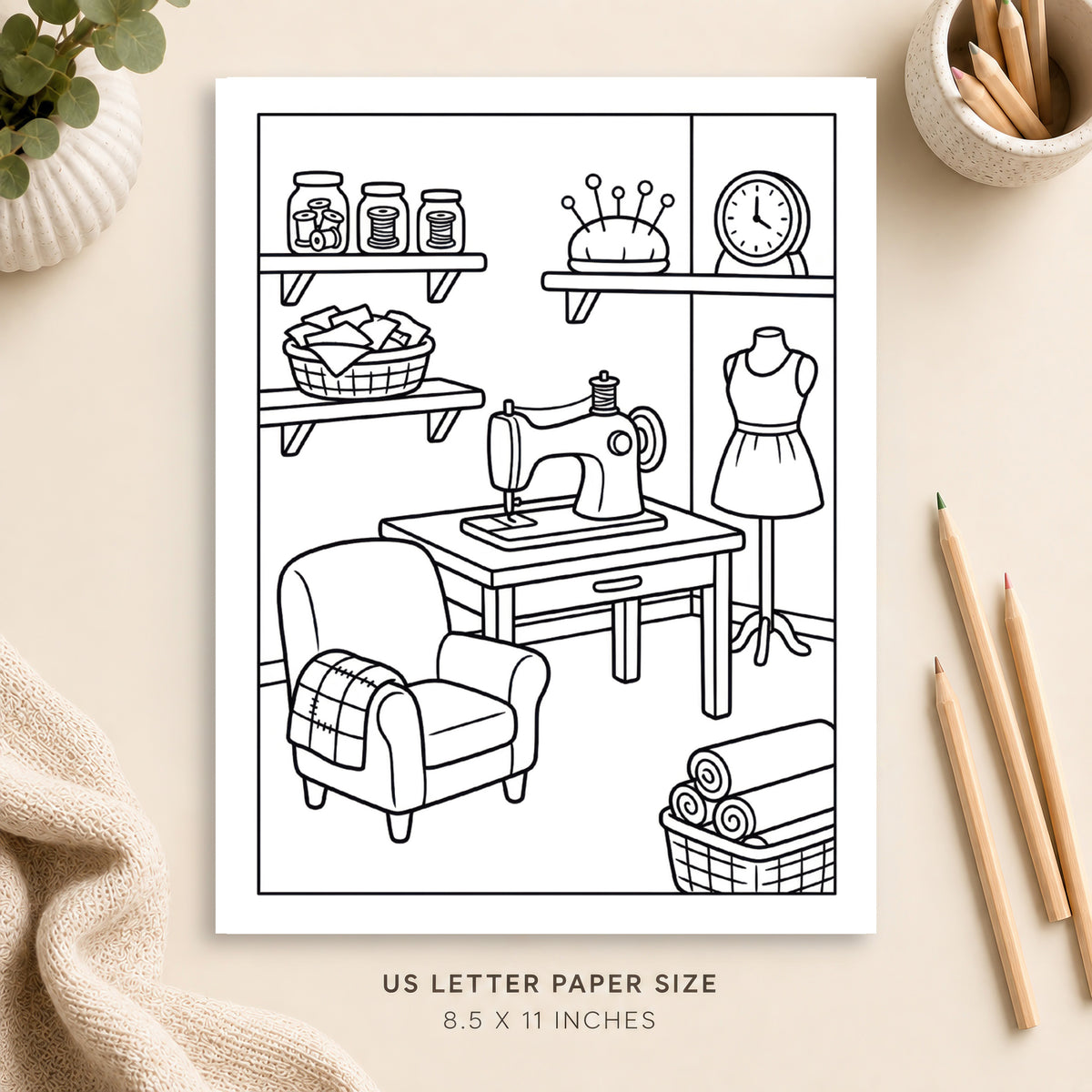 Cozy Sewing Room Coloring Page 7