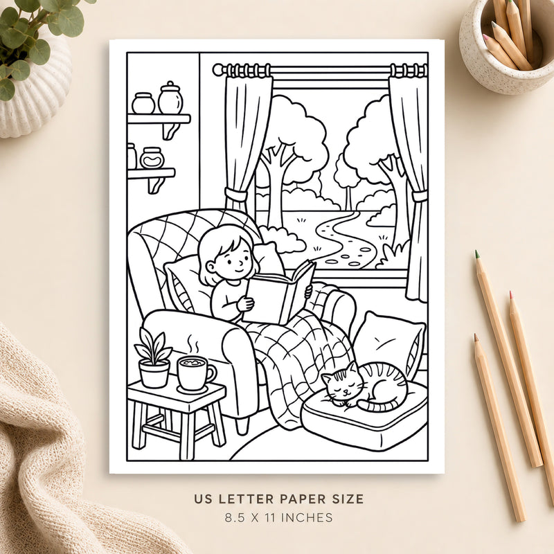 Cozy Slow Living Coloring Page 1