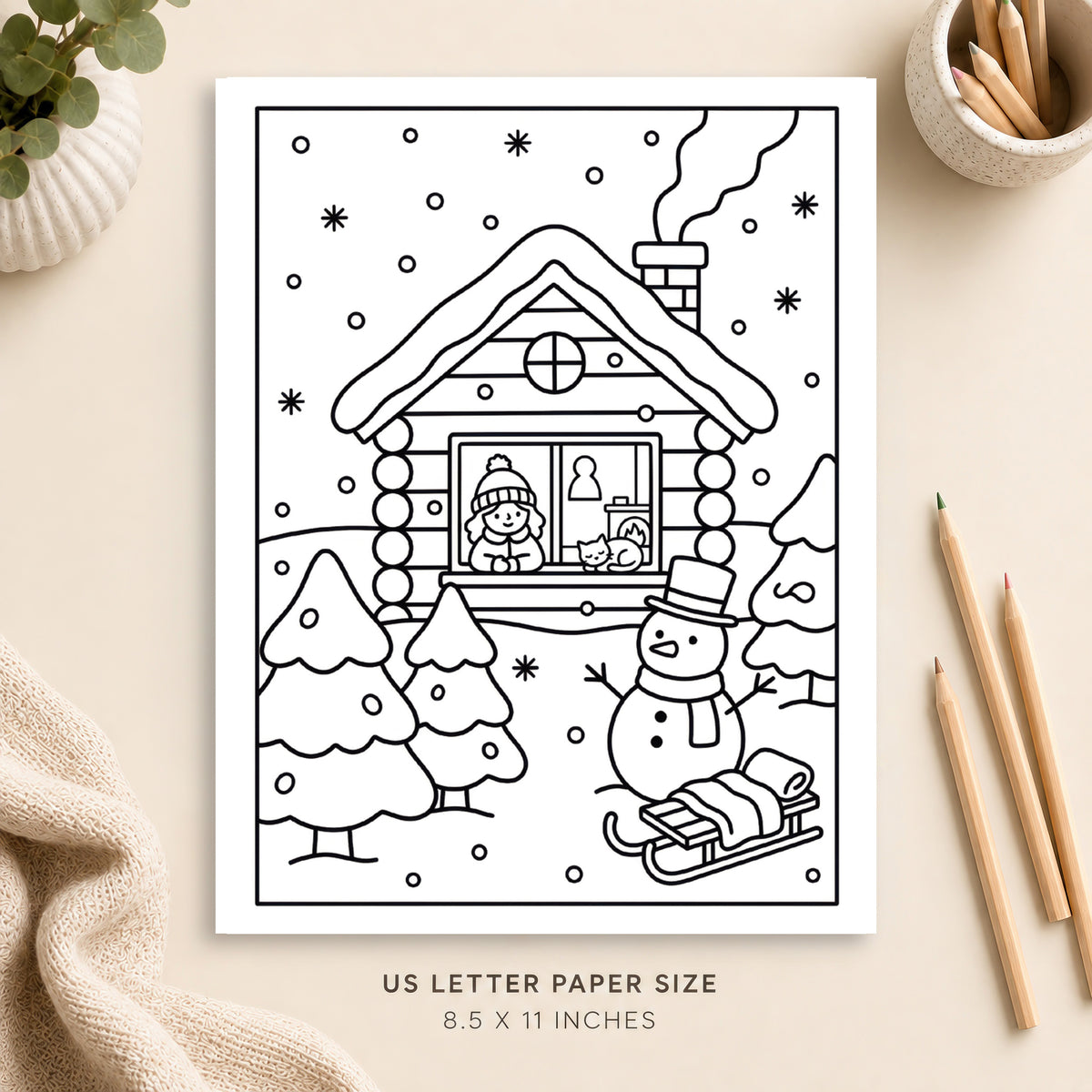 Cozy Snow Day Coloring Page 2