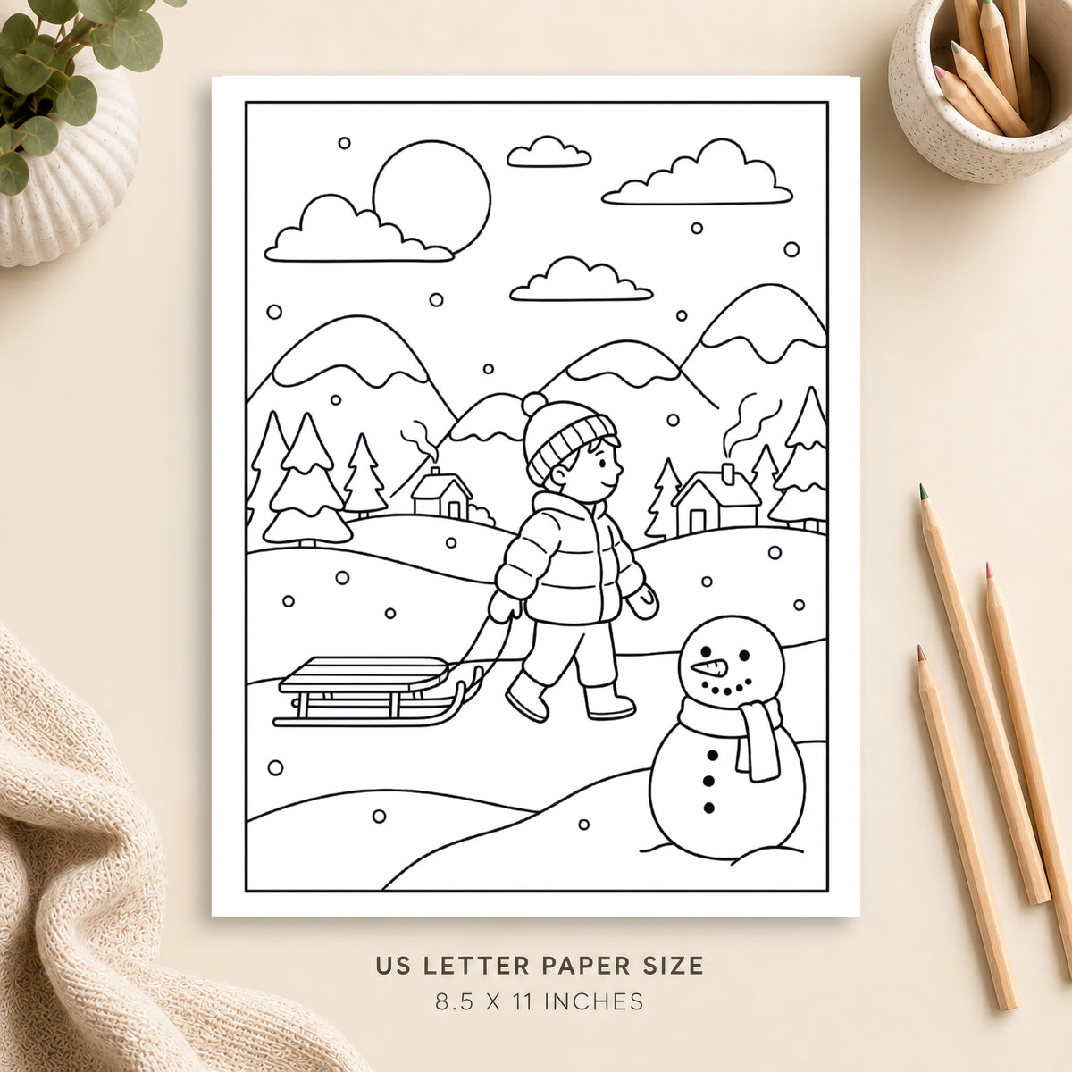 Cozy Snow Day Coloring Page 3